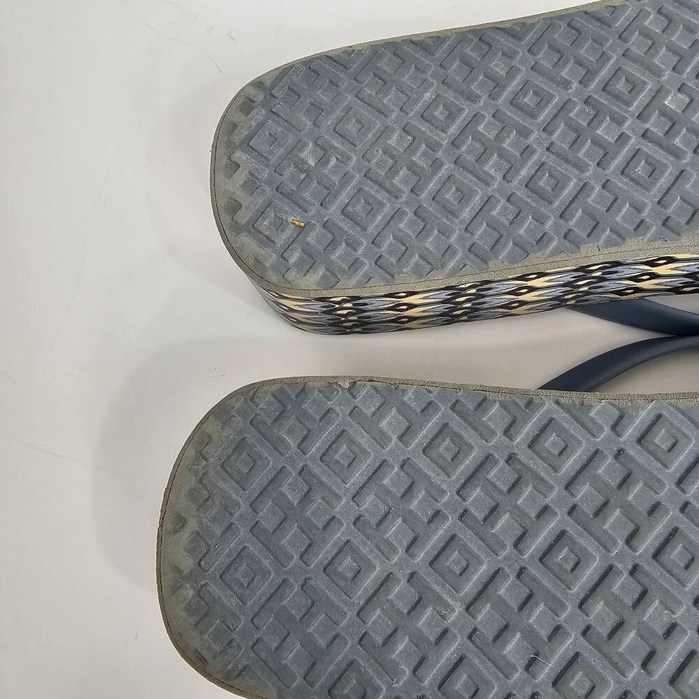 Tory Burch Blue Wedge Geometric Print Thong Flip Flop Sandals Size Unmarked 25cm - Picture 10 of 12